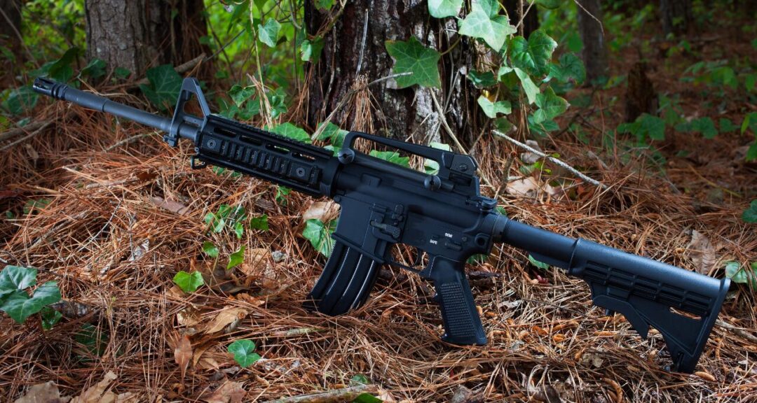 Black firearm close-up showcasing modern gun design and gunsmithing quality.